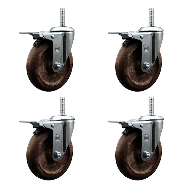 Service Caster 5 Inch High Temp Glass Filled Nylon 58 Inch Stem Caster Set with Total Lock Brake SCC-TSTTL20S514-GFNSHT-58212-4 - main